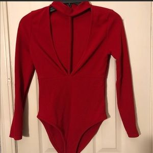 Boohoo Red Sexy Top Date Night Blouse Bodysuit